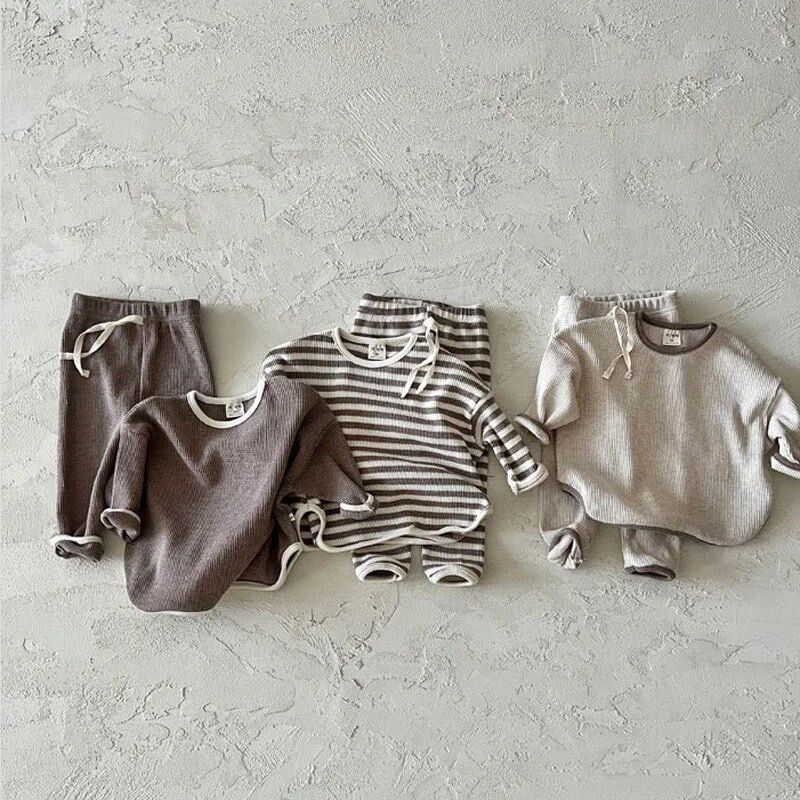 Ensemble à rayures café/beige