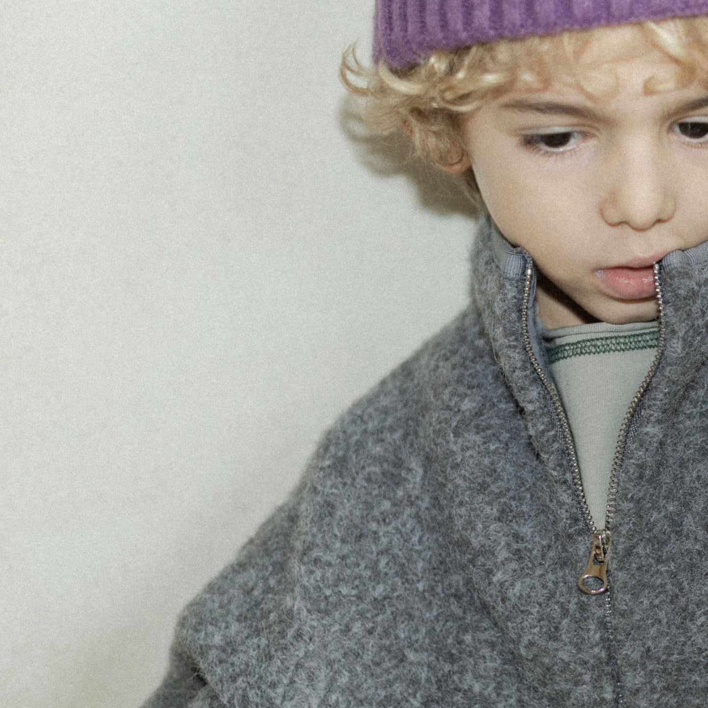 Manteau bouclette gris chiné