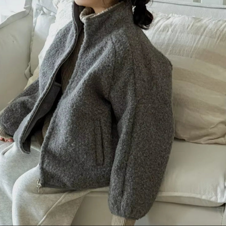 Manteau bouclette gris chiné