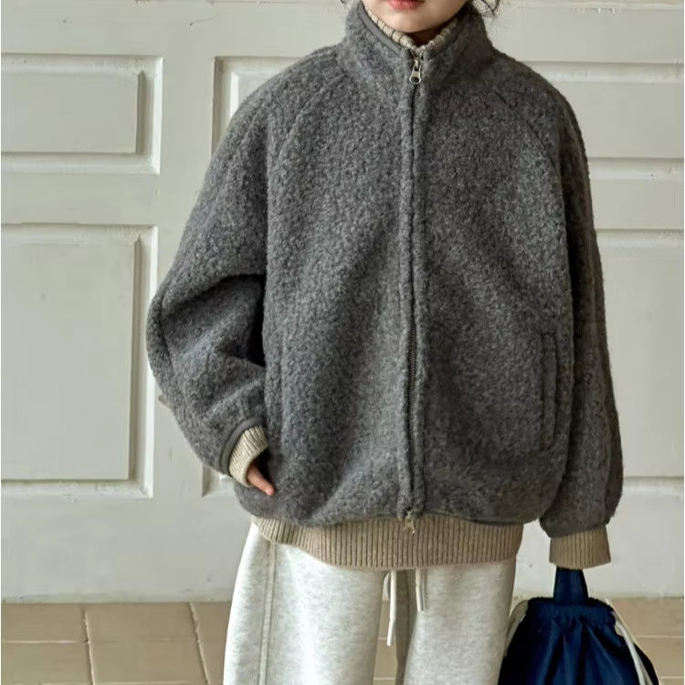 Manteau bouclette gris chiné