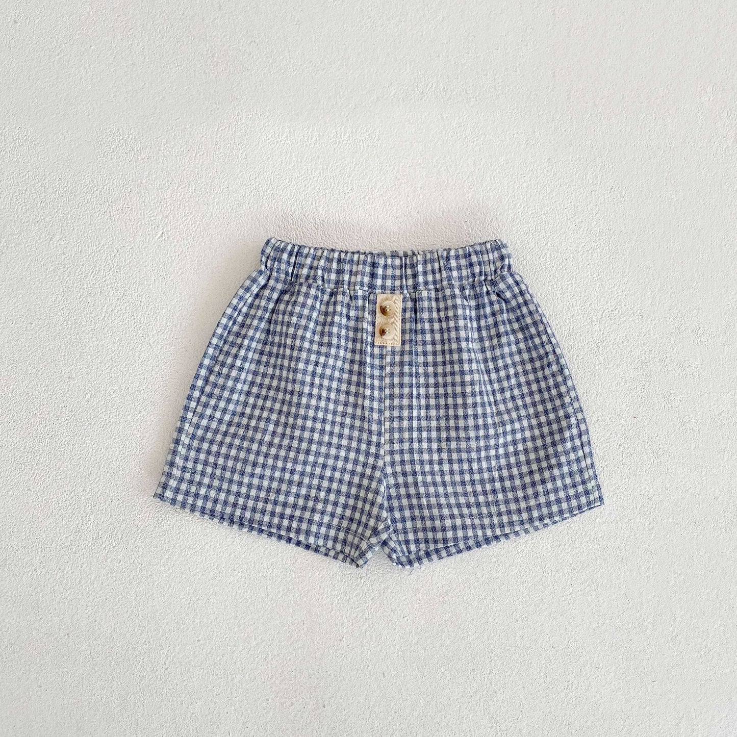 Dad short coton à carreaux bleus