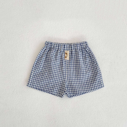 Dad short coton à carreaux bleus