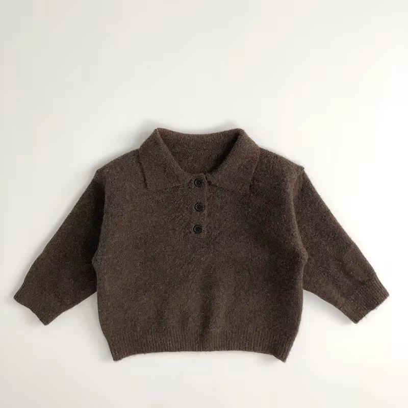 Pull polo col boutonné marron chaud